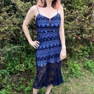 Parker Kane navy eyelet lace midi dress size M